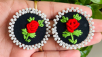 Black fabric rose embroidery stud