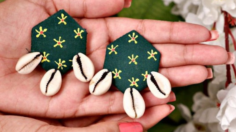 Green Fabric Kodi Earrings