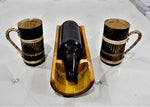 Bamboo Horizontal beer/wine bottle holder with bamboo mugs combo