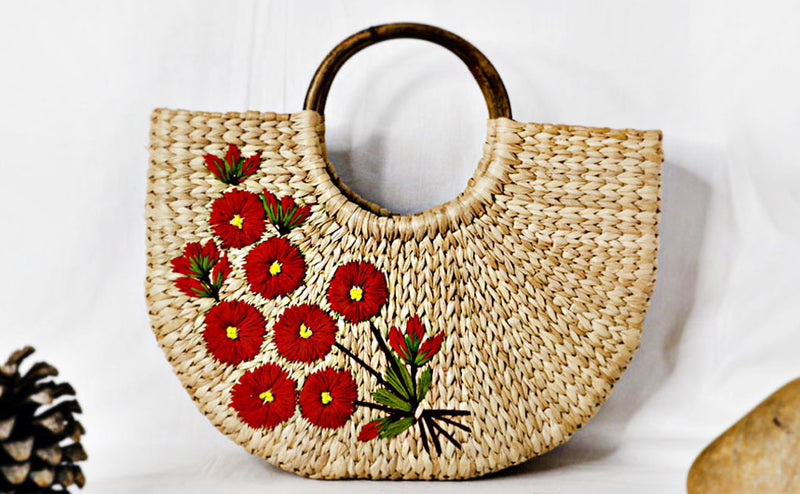 Kauna Grass Red Embroidered U Bag