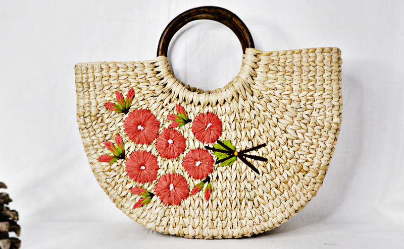 Kauna Grass Peach Embroidered U Bag