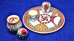 Marble Painted Puja Thal With Kalash Combo
