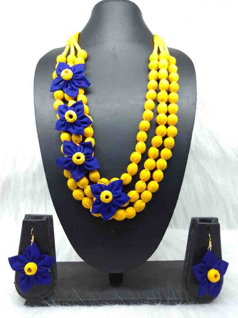 Yellow Fabric Blue Flower Set