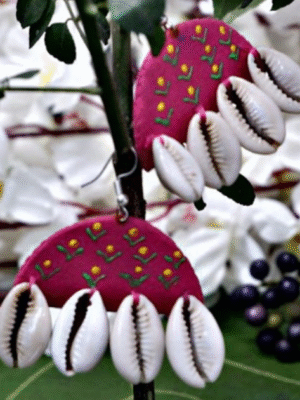 Half Moon Pink Fabric Kodi Earrings