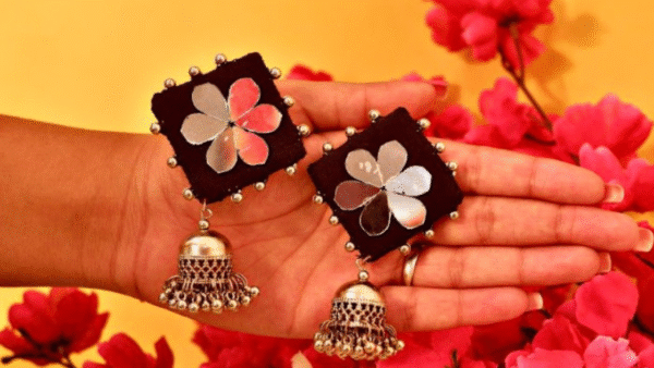Navy blue mirror jhumka