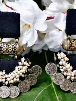 Black Halfmoon Tabiz with coin loreal  Earrings