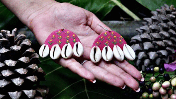 Half Moon Pink Fabric Kodi Earrings