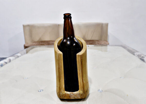 Bamboo Vertical Beer/Wine Bottle holder with Bamboo Mugs Combo