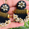 Black Halfmoon Tabiz with kundan loreal  Earrings