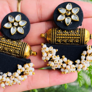 Black Halfmoon Tabiz with kundan loreal  Earrings