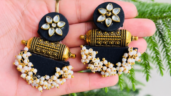 Black Halfmoon Tabiz with kundan loreal  Earrings