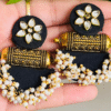 Black Halfmoon Tabiz with kundan loreal  Earrings
