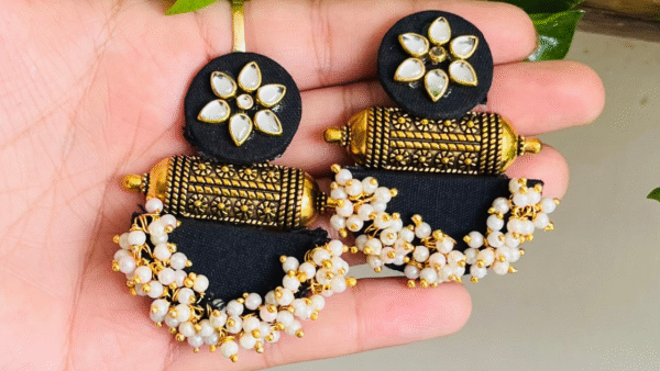Black Halfmoon Tabiz with kundan loreal  Earrings