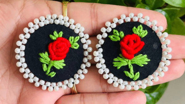 Blackfabricroseembroiderystud1 Black fabric rose embroidery stud