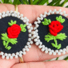 Black fabric rose embroidery stud