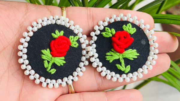 Blackfabricroseembroiderystud2 Black fabric rose embroidery stud