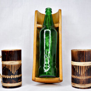 Bamboo Horizontal beer/wine bottle holder with bamboo mugs combo