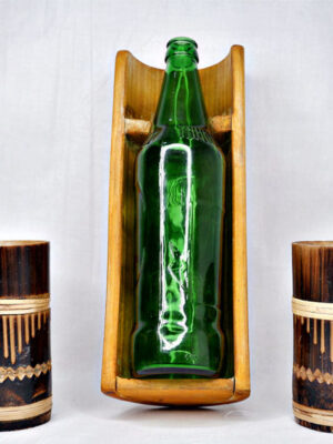 Bamboo Horizontal beer/wine bottle holder with bamboo mugs combo