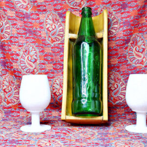 Bamboo Horizontal beer/wine bottle holder with Marble Glasses combo
