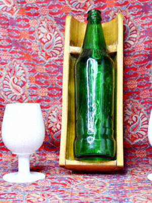 Bamboo Horizontal beer/wine bottle holder with Marble Glasses combo