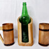 Bamboo Vertical Beer/Wine Bottle holder with Bamboo Mugs Combo