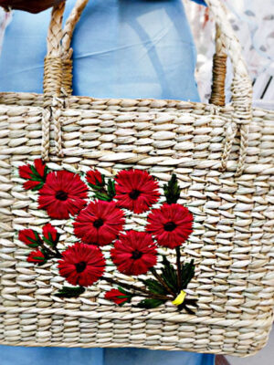 Kauna Grass Red Embroidered Square Bag