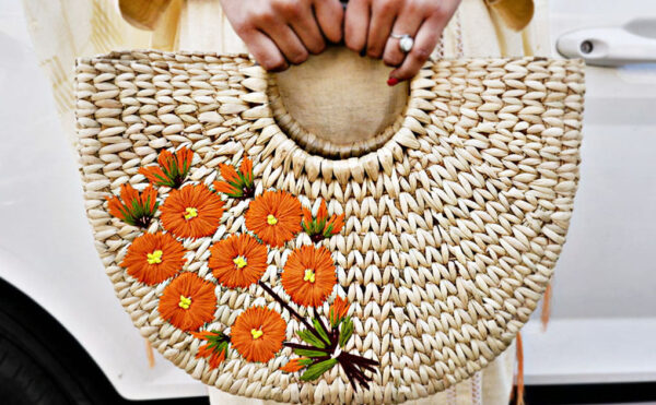 Kauna Grass Orange Embroidered U Bag