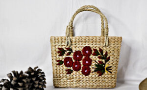 Kauna Grass Maroon Embroidered Square Bag