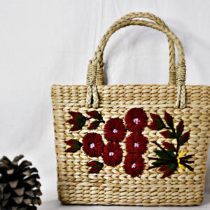 Kauna Grass Maroon Embroidered Square Bag