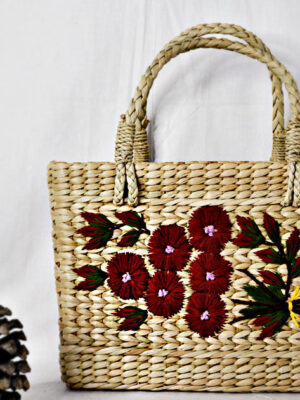 Kauna Grass Maroon Embroidered Square Bag