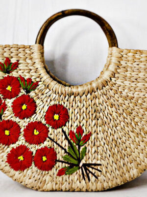 Kauna Grass Red Embroidered U Bag