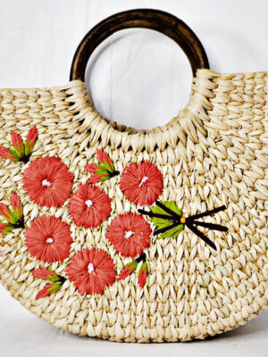 Kauna Grass Peach Embroidered U Bag