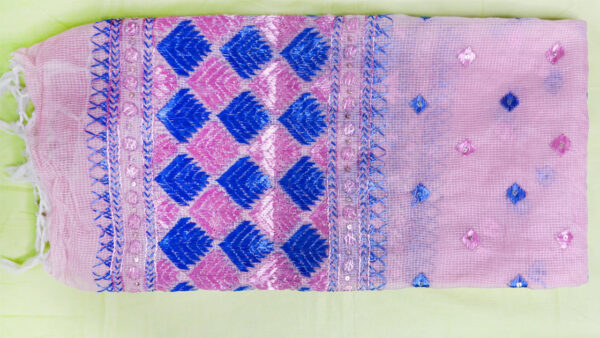 Pink Blue Phulkari  Dupatta
