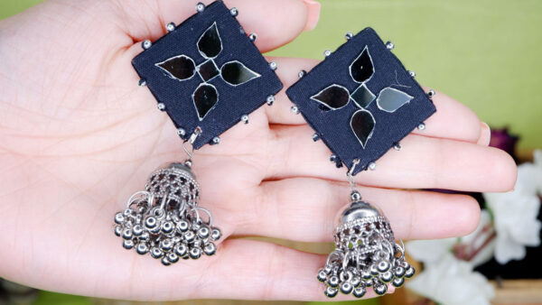 Earrings-2-a Black mirror jhumka