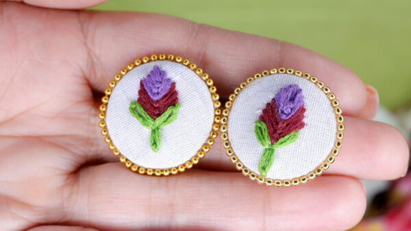 Earrings11-a Rose Embroidery Stud