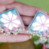 Pink light green thread square mirror loreal