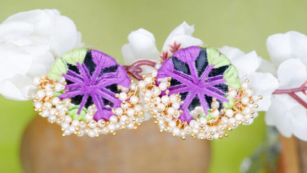 Earrings14-a Purple green thread round mirror loreal