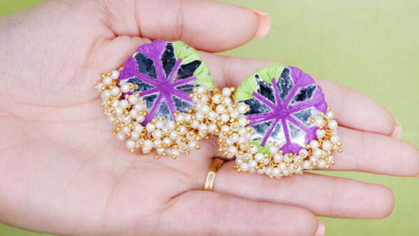 Earrings14-b Purple green thread round mirror loreal
