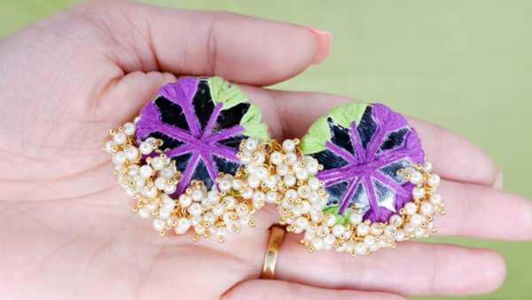 Earrings14-c Purple green thread round mirror loreal