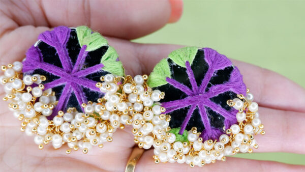 Earrings14-d Purple green thread round mirror loreal