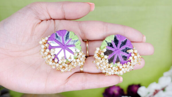Earrings14-e Purple green thread round mirror loreal