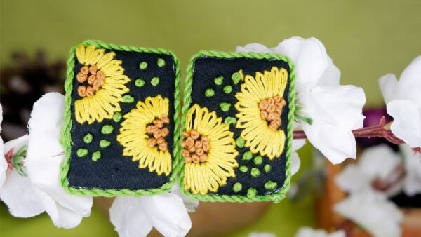 Earrings18-a Sunflower embroidery stud
