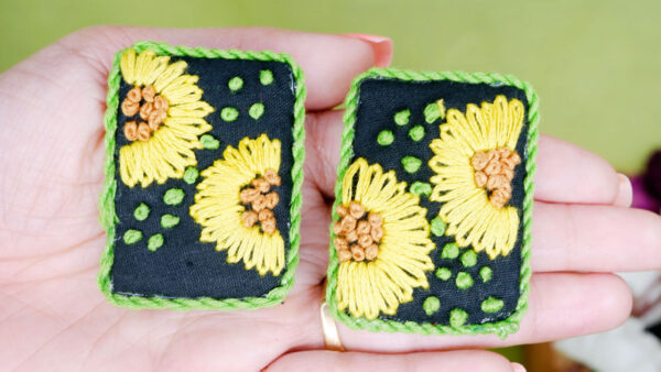 Earrings18-b Sunflower embroidery stud