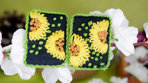 Earrings18-c Sunflower embroidery stud
