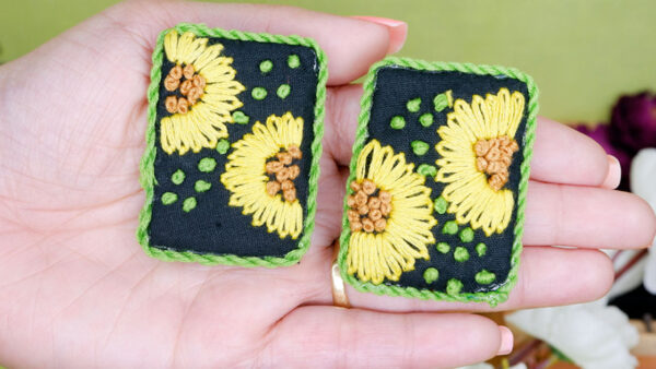 Earrings18-d Sunflower embroidery stud