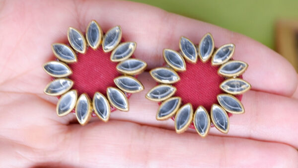 Earrings22-b Red Kundan Stud
