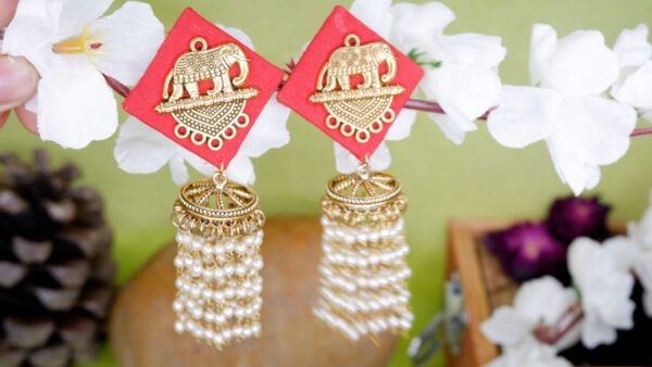 Earrings3-b Red elephant jhumka