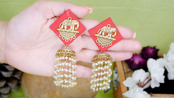 Earrings3-c Red elephant jhumka