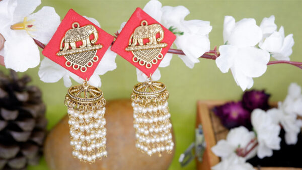 Earrings3-d Red elephant jhumka