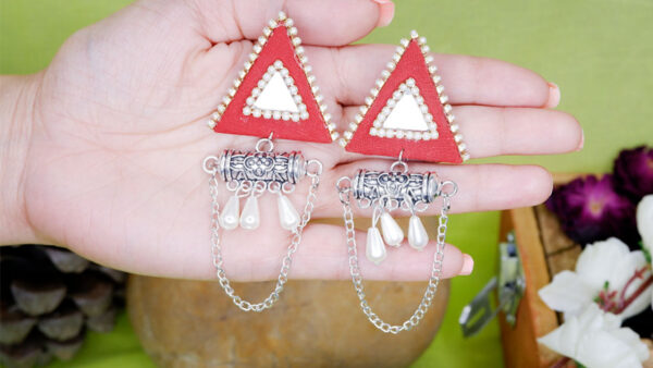Triangle red tabiz jhumka